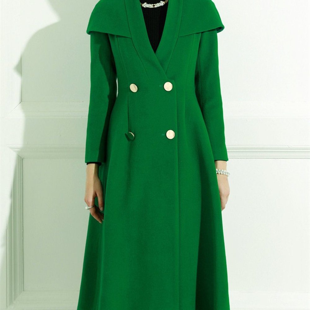 Green coat,cashmere coat,wool jacket with buttons,designer coat,long coat,maxi w